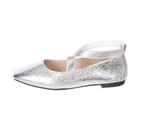Zapatos casuales para mujer de piel auténtica lisa con suela plana y cordones y pajarita bailarinas cómodas y elegantes para bailar el estudio o un estilo de ciudad chic, Plata113, 37 EU