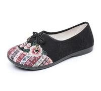 Zapatos casuales para mujer, estilo étnico, tallas grandes, de tela, transpirable, con bordado tradicional con escote elegante, zapatos versátiles para un look cultural, Negro242, 42 EU