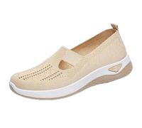 Zapatos casuales para mujer para caminar, deportivos, sin cordones, de malla transpirable y tejido volador, con soporte para el arco, ideales para correr, hacer deporte y fitness.(G-SK8Beige,43)