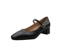 Zapatos casuales para mujer para otoño e invierno, cómodos, a la moda, sencillos, color sólido, cabeza de tacón bajo, boca poco profunda, hebilla, cinturón, zapatos de tacón pequeño, Black, 38 EU