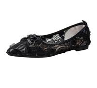 Zapatos casuales para mujer, tallas grandes, nueva colección de encaje y malla con pajarita puntiaguda, suela plana, transpirable y escote elegante, zapatos, Negro255, 40 EU