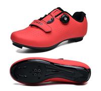 Zapatos Ciclismo Color Sólido, Hombres Mujeres Zapatillas De Bicicleta De Carretera Y MTB, Sneakers Deporte Profesionales para Exteriores Compatibles con Peloton SPD/SPD-SL Y Look Red, 44 EU