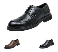 Zapatos clásicos de cuero con cordones para hombre, zapatos Oxford para hombre, cómodos, puntiagudos, antideslizantes, duraderos, de charol, zapatos brogues para bodas y fiestas, Black, 42 1/3 EU