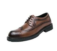 Zapatos clásicos de cuero con cordones para hombre, zapatos Oxford para hombre, cómodos, puntiagudos, antideslizantes, duraderos, de charol, zapatos brogues para bodas y fiestas, Brown, 39 EU