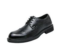 Zapatos clásicos Oxford Brogue con cordones de piel sintética para hombre, zapatos de vestir elegantes formales e inteligentes, Black, 40 2/3 EU