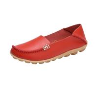 Zapatos Cómodos De Enfermera para Mujer, Mocasines Transpirables Antideslizantes De Cuero con Plataforma Sin Cordones para Mujer, Zapatos del Hospital Antideslizantes Amortiguador(Rosso,44 EU)