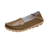 Zapatos Cómodos De Enfermera para Mujer, Mocasines Transpirables Antideslizantes De Cuero con Plataforma Sin Cordones para Mujer, Zapatos del Hospital Antideslizantes Amortiguador(Khaki,43 EU)