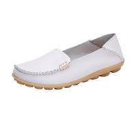 Zapatos Cómodos De Enfermera para Mujer, Mocasines Transpirables Antideslizantes De Cuero con Plataforma Sin Cordones para Mujer, Zapatos del Hospital Antideslizantes Amortiguador(White,35 EU)