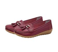 Zapatos Cómodos De Enfermera para Mujer, Mocasines Transpirables Antideslizantes De Cuero con Plataforma Sin Cordones para Mujer, Zapatos del Hospital Antideslizantes Amortiguador(Wine Red,36 EU)
