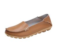 Zapatos Cómodos De Enfermera para Mujer, Mocasines Transpirables Antideslizantes De Cuero con Plataforma Sin Cordones para Mujer, Zapatos del Hospital Antideslizantes Amortiguador(Light Brown,44 EU)