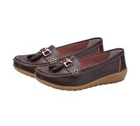 Zapatos Cómodos De Enfermera para Mujer, Mocasines Transpirables Antideslizantes De Cuero con Plataforma Sin Cordones para Mujer, Zapatos del Hospital Antideslizantes Amortiguador(Coffee,41 EU)