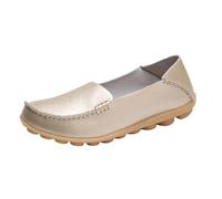 Zapatos Cómodos De Enfermera para Mujer, Mocasines Transpirables Antideslizantes De Cuero con Plataforma Sin Cordones para Mujer, Zapatos del Hospital Antideslizantes Amortiguador(Gold,43 EU)