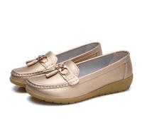 Zapatos Cómodos De Enfermera para Mujer, Mocasines Transpirables Antideslizantes De Cuero con Plataforma Sin Cordones para Mujer, Zapatos del Hospital Antideslizantes Amortiguador(Gold,40 EU)