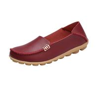 Zapatos Cómodos De Enfermera para Mujer, Mocasines Transpirables Antideslizantes De Cuero con Plataforma Sin Cordones para Mujer, Zapatos del Hospital Antideslizantes Amortiguador(Wine Red,44 EU)