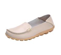 Zapatos Cómodos De Enfermera para Mujer, Mocasines Transpirables Antideslizantes De Cuero con Plataforma Sin Cordones para Mujer, Zapatos del Hospital Antideslizantes Amortiguador(Beige,38 EU)