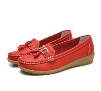 Zapatos Cómodos De Enfermera para Mujer, Mocasines Transpirables Antideslizantes De Cuero con Plataforma Sin Cordones para Mujer, Zapatos del Hospital Antideslizantes Amortiguador(Rosso,41 EU)