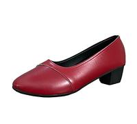Zapatos cómodos de un solo color transpirable con puntera cómoda para mujer, redondos, altos, sólidos, tacones medios para mujer, estirador de talón alto, Red, 38.5 EU