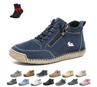 Zapatos Cómodos Ortopédicos De Cuero Hechos A Mano para Mujer, Zapatillas De Deporte De Cuero Unisex con Cremallera Lateral, Planas, Zapatillas Ortopédicas Suaves Sin Cordones(Dark Blue,48 EU)
