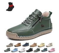 Zapatos Cómodos Ortopédicos De Cuero Hechos A Mano para Mujer, Zapatillas De Deporte De Cuero Unisex con Cremallera Lateral, Planas, Zapatillas Ortopédicas Suaves Sin Cordones(Green,48 EU)
