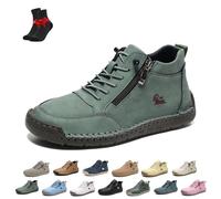 Zapatos Cómodos Ortopédicos De Cuero Hechos A Mano para Mujer, Zapatillas De Deporte De Cuero Unisex con Cremallera Lateral, Planas, Zapatillas Ortopédicas Suaves Sin Cordones(Green B,38 EU)
