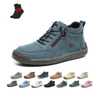 Zapatos Cómodos Ortopédicos De Cuero Hechos A Mano para Mujer, Zapatillas De Deporte De Cuero Unisex con Cremallera Lateral, Planas, Zapatillas Ortopédicas Suaves Sin Cordones(Blue,38 EU)