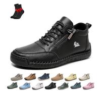 Zapatos Cómodos Ortopédicos De Cuero Hechos A Mano para Mujer, Zapatillas De Deporte De Cuero Unisex con Cremallera Lateral, Planas, Zapatillas Ortopédicas Suaves Sin Cordones(Black,37 EU)