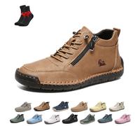 Zapatos Cómodos Ortopédicos De Cuero Hechos A Mano para Mujer, Zapatillas De Deporte De Cuero Unisex con Cremallera Lateral, Planas, Zapatillas Ortopédicas Suaves Sin Cordones(Brown,42 EU)