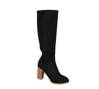 Zapatos cómodos para mujer con tacón grueso de color sólido, botas grandes étnicas de talla grande, botas largas con cremallera lateral, zapatos altos gruesos para mujer, zapatillas de cuña, Negro