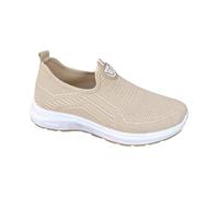 Zapatos cómodos para mujer, zapatos informales de malla transpirables, cómodos, antideslizantes, ligeros, antideslizantes, para caminar, con soporte para arco, zapatos deportivos anchos y altos, caqui