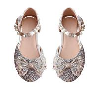 Zapatos con purpurina para niños y niñas, zapatos de princesa, zapatos de ballet con lazo, punta puntiaguda, zapatos de vestido, zapatos de baile con correa en el tobillo, suela antideslizante