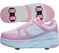 Zapatos con Ruedas Niños Niñas Adolescente Patines Zapatos con 4 Ruedas Zapatillas Zapatos Retráctiles Adultos Zapatos de Patinaje Desmontables Monopatín Zapatos (Rosa,30EU)