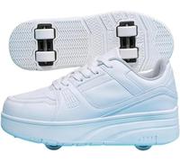 Zapatos con Ruedas Niños Niñas Adolescente Patines Zapatos con 4 Ruedas Zapatillas Zapatos Retráctiles Adultos Zapatos de Patinaje Desmontables Monopatín Zapatos (Blanco,37EU)