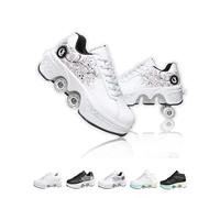 Zapatos con Ruedas para Niñas Y Niños,Multiuso Zapatillas Patines niña 4 Ruedas Retráctiles,2 en 1 Zapatillas con Ruedas Niño, Patines Ajustables con LED como Regalo (Pink White, 35)