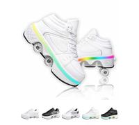 Zapatos con Ruedas para Niñas Y Niños,Multiuso Zapatillas Patines niña 4 Ruedas Retráctiles,2 en 1 Zapatillas con Ruedas Niño, Patines Ajustables con LED como Regalo (White with Light, 40)