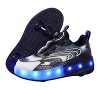 Zapatos con Ruedas para Niños Niñas, Unisex Kids Roller Skates Shoes with 4 Wheels Trainers, 2-in-1 Retractable Roller Multifunction Trainers Skateboard Shoes (36EU,Black)