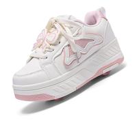 Zapatos con Ruedas para Niños y Niñas, Patines Multiusos 2 en 1, Zapatillas Deportivas al Aire Libre con 4 Ruedas Retráctil, Zapatillas de Skateboarding de Moda,A6 Pink,40 EU