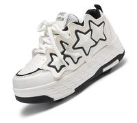 Zapatos con Ruedas para Niños y Niñas, Patines Multiusos 2 en 1, Zapatillas Deportivas al Aire Libre con 4 Ruedas Retráctil, Zapatillas de Skateboarding de Moda,A8 Black,35 EU