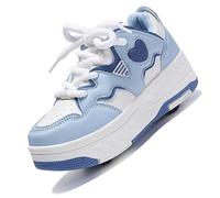 Zapatos con Ruedas para Niños y Niñas, Patines Multiusos 2 en 1, Zapatillas Deportivas al Aire Libre con 4 Ruedas Retráctil, Zapatillas de Skateboarding de Moda,A1 Light Blue,34 EU