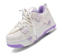 Zapatos con Ruedas para Niños y Niñas, Patines Multiusos 2 en 1, Zapatillas Deportivas al Aire Libre con 4 Ruedas Retráctil, Zapatillas de Skateboarding de Moda,2603 Purple,39 EU