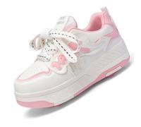 Zapatos con Ruedas para Niños y Niñas, Patines Multiusos 2 en 1, Zapatillas Deportivas al Aire Libre con 4 Ruedas Retráctil, Zapatillas de Skateboarding de Moda,025 Pink,31 EU