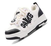 Zapatos con Ruedas para Niños y Niñas, Patines Multiusos 2 en 1, Zapatillas Deportivas al Aire Libre con 4 Ruedas Retráctil, Zapatillas de Skateboarding de Moda,9921 Black,31 EU