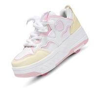 Zapatos con Ruedas para Niños y Niñas, Patines Multiusos 2 en 1, Zapatillas Deportivas al Aire Libre con 4 Ruedas Retráctil, Zapatillas de Skateboarding de Moda,A1 Pink,37 EU