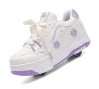 Zapatos con Ruedas para Niños y Niñas, Patines Multiusos 2 en 1, Zapatillas Deportivas al Aire Libre con 4 Ruedas Retráctil, Zapatillas de Skateboarding de Moda,2602 Purple,30 EU
