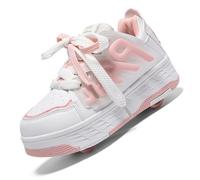 Zapatos con Ruedas para Niños y Niñas, Patines Multiusos 2 en 1, Zapatillas Deportivas al Aire Libre con 4 Ruedas Retráctil, Zapatillas de Skateboarding de Moda,A9 Pink,38 EU