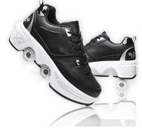 Zapatos con ruedas, patines de ruedas, monopatín, zapatos para niños con ruedas, zapatillas de patinaje, zapatillas de deporte con ruedas para niñas y mujeres, negro/plateado, 41 EU