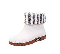 Zapatos de agua para mujer, de tubo corto, de felpa, térmicos, para estudiantes, zapatos de uso diario, botas de lluvia cálidas para mujer, White, 39 EU