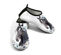 Zapatos de agua para mujer y hombre, diseño de caballo negro, zapatos de playa, calcetines de natación de secado rápido, Blue Flower Black Horse, 40/41 EU