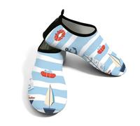 Zapatos de agua para mujer y hombre, diseño de dibujos animados, a rayas, velero, playa, calcetines de natación de secado rápido, Bonito velero a rayas de dibujos animados, 37.5/38.5 EU