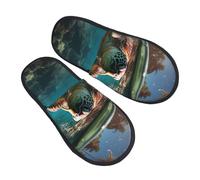 Zapatos De Algodón Palmeras Y Turtless Marinas Buceando Bajo El Agua Peluche Confort Slippers Antideslizantes Felpa Pantuflas Para Hotel Spa Hogar L