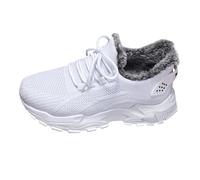 Zapatos de algodón para mujer, borde, talla grande, a prueba de frío, botas de algodón cálidas, gruesas con terciopelo, zapatos térmicos para mujer, White, 41 EU